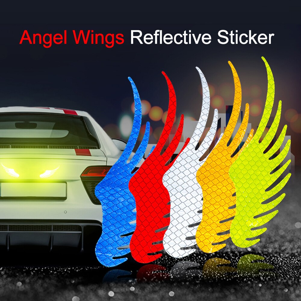 1 Paar Grappige Vleugels Auto Sticker Reflecterende Veiligheidswaarschuwing Teken Bike Motorbike Decal