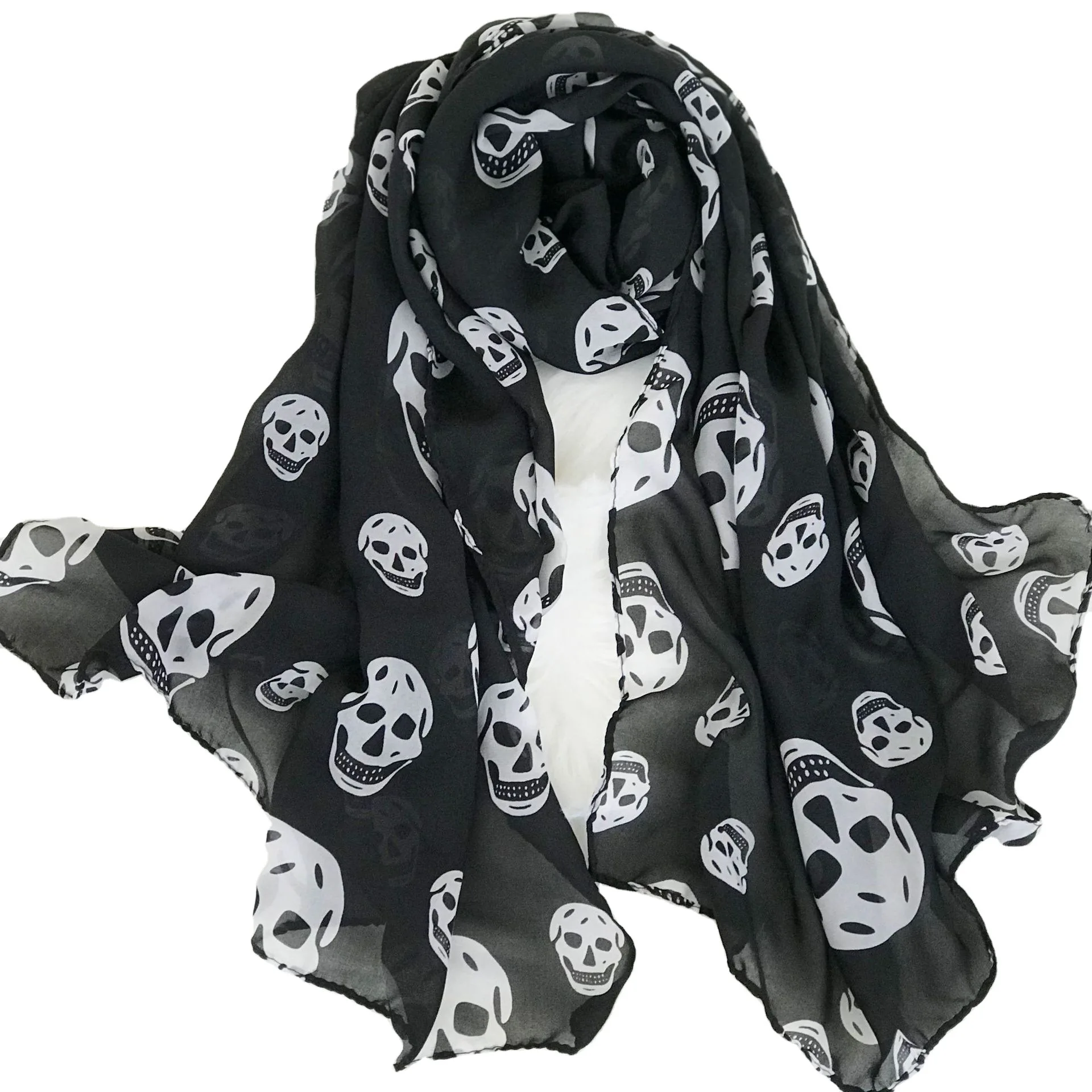 Châle Long de plage d'été en mousseline de soie, imprimé tête de mort, écharpe Mulim Hijab pour hommes et femmes, doux et fin, 50x150cm