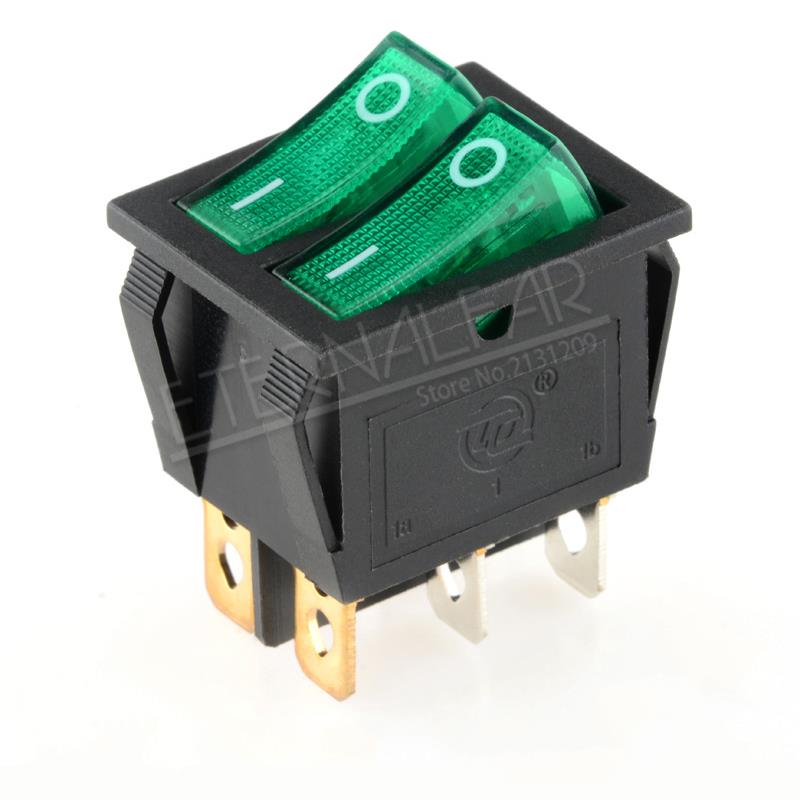 KCD6 16A 250V AC Rocker Schalter Stiefel Schalter 6Stifte Mit Lampe AUF-aus rot sterben Elektrische Grill grün Elektrische Heizung Doppel Schiff Typ: KCD6-Grün-6J4D / 2Stücke -viel