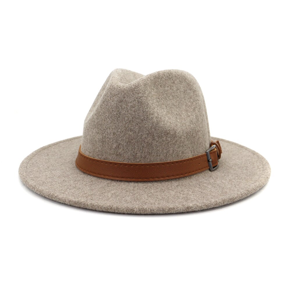 Sombrero Fedora de lana con lazo de cuero para hombre, gorra redonda americana y europea, color negro, para Otoño e Invierno: 7