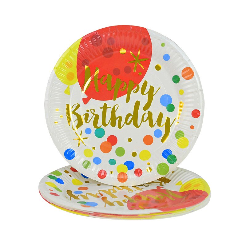Vajilla desechable de colores, plato de papel para suministros de feliz cumpleaños de boda, bandeja para pastel de Baby Shower, plato desechable, 10 Uds.: B18-10Pcs