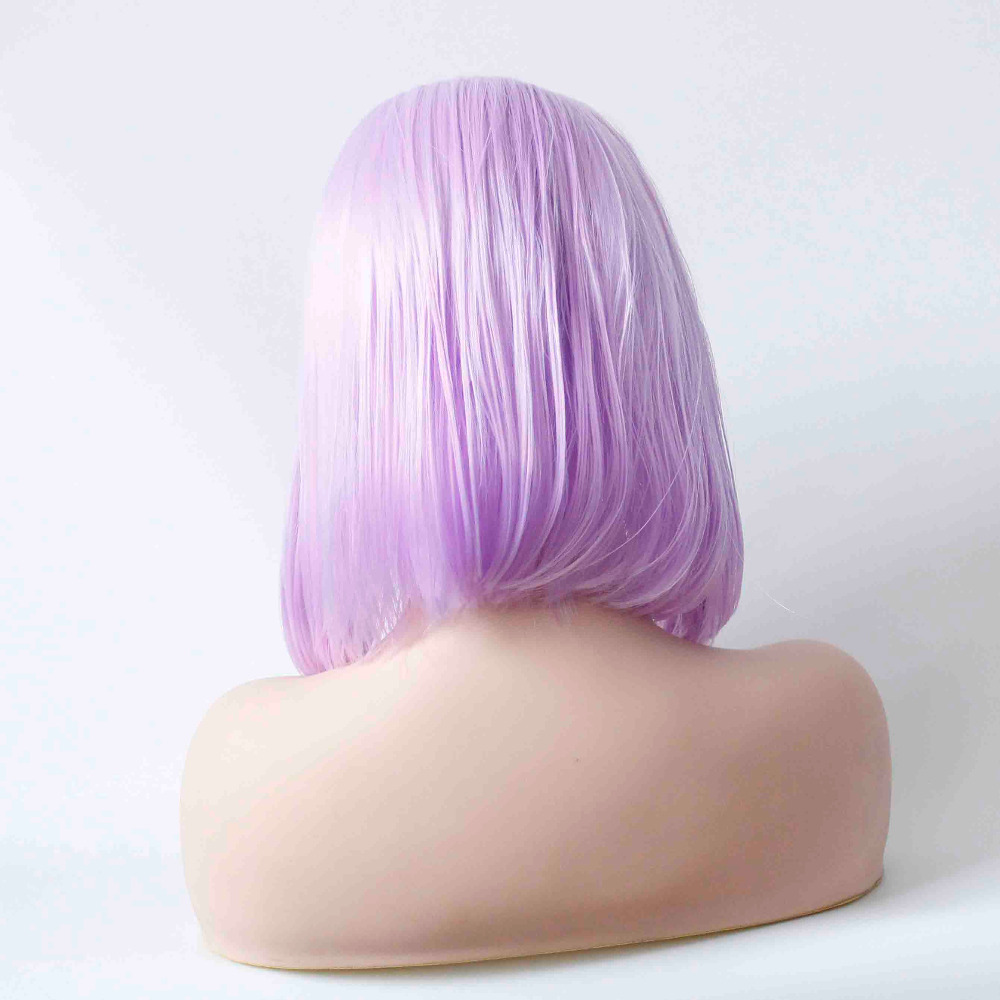 V'NICE-Peluca de lavanda para mujer, pelo liso corto violeta, estilo Bob, pelucas frontales de encaje sintético, peluca de color morado claro