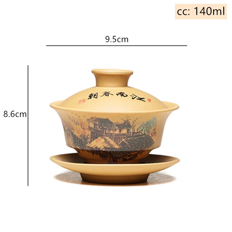 Chinese Yixing Paarse Klei Gaiwan Ruwe Erts Sectie Modder Handgeschilderd Thee Kommen Traditie Waterkoker Thee Set Huishoudelijke Drinkware: Default Title