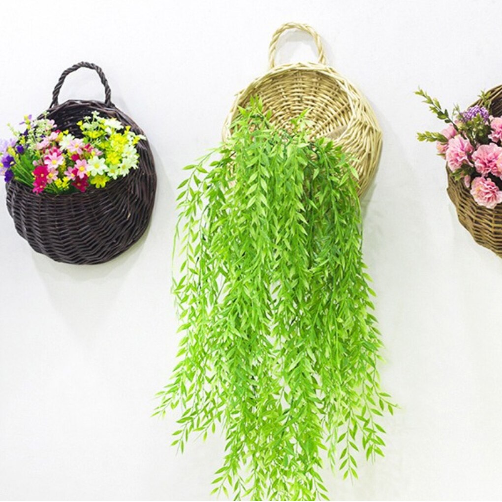 Pot de fleurs suspendu au mur en rotin et osier, paille de saule, décoration de jardin de maison, panier de rangement