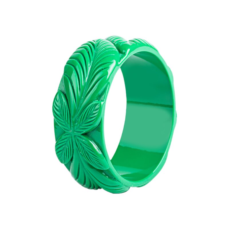 Trendy Resin Cuff Engraved Flowers Bracelets Bangles for Women Acrylic Wide Bracelets Female Simple Charm Jewelry: green