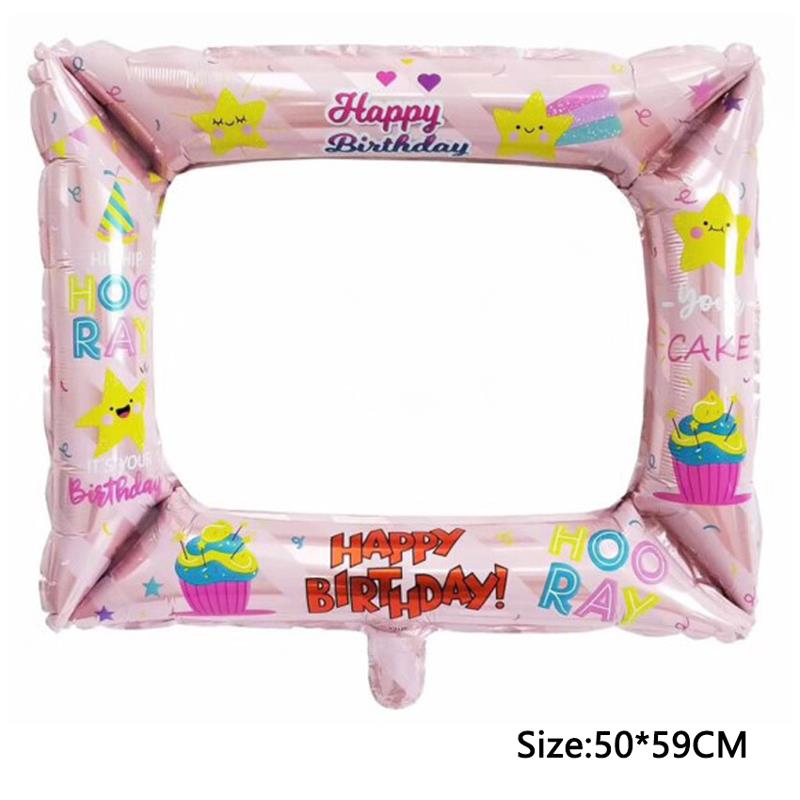 Happy Birthday Aluminum Foil Balloons Photo Booth Frame Photo Props Baby Shower Birthday Party Decorations Kid Adult Photobooth: Photo frame pink