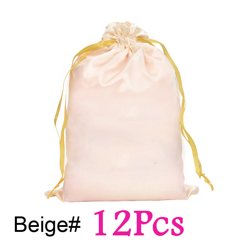 Sac de perruque en Satin, 12 pièces, sacs de rangement 25x35Cm, grand sac de perruque en soie douce noir rose pour outils d'emballage de perruque, accessoires de perruque: Marron