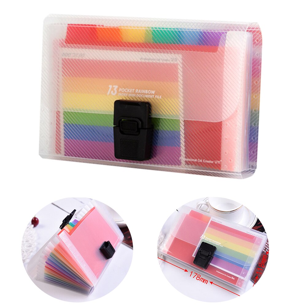 Rainbow Innner Organizer File Folder Expandable Receipt Buckle PP Portable A6 Accordion Storage Office Document 13 Pockets
