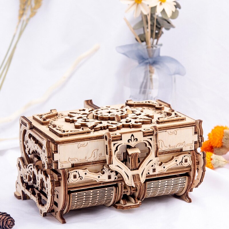 Wooden Machinery Antique Box Craft Diy Gear Rotating Model Home Decoration