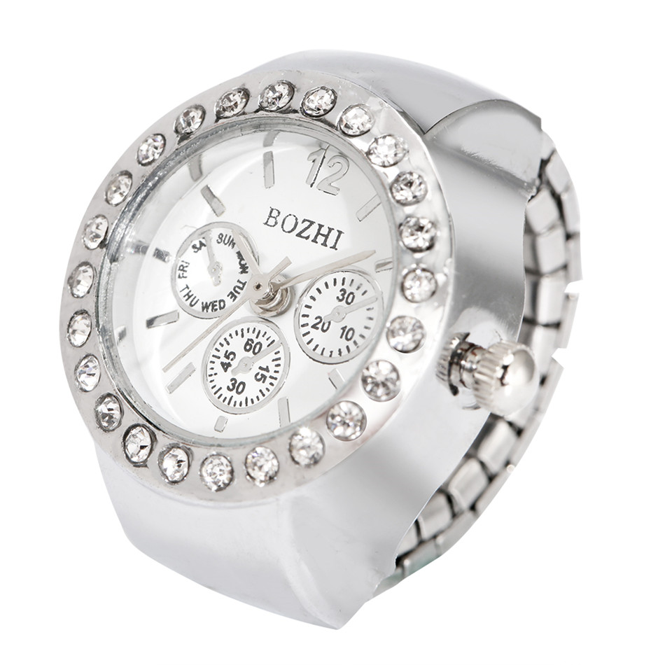 Strass Vrouwen Zilver/Goud/Rose Goud Legering Elastische Band Ring Horloges Quartz Uurwerk: Silver