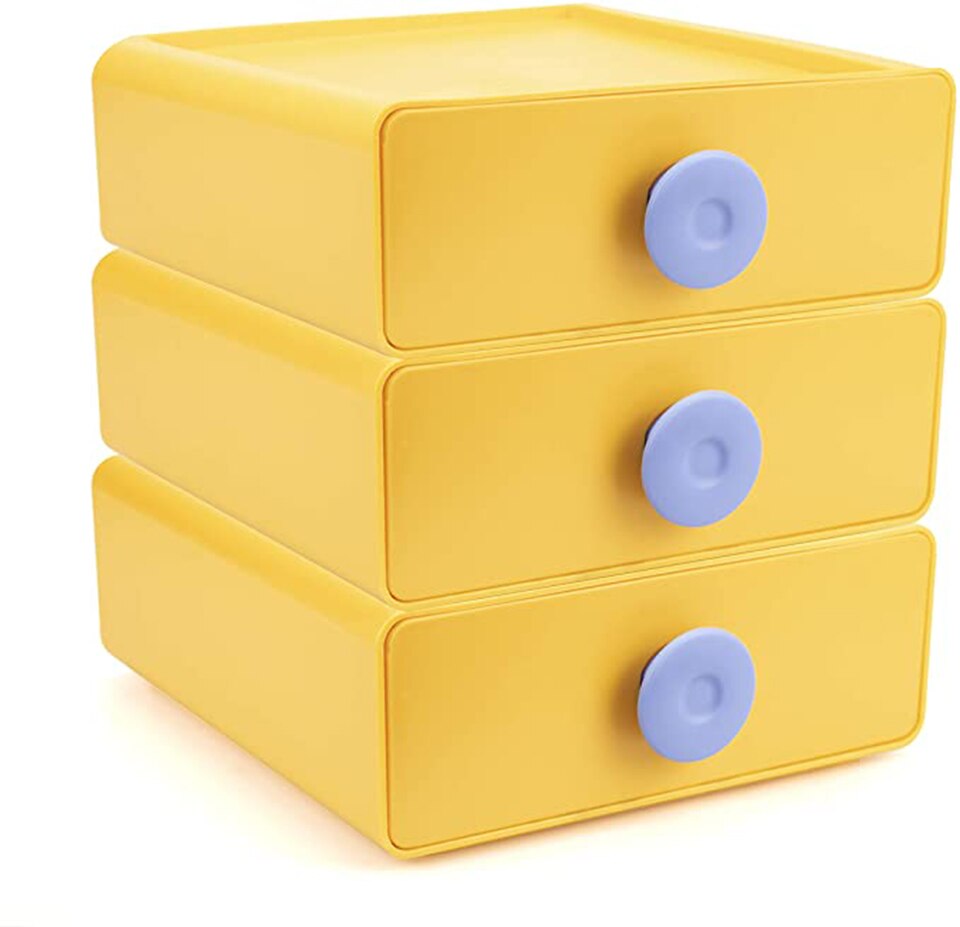 2022 Home Official Nordic Stackable Drawers Desktop Sundries Organizer Case Plastic Rack Cute Cosmetics Container: Yellow 3pcs
