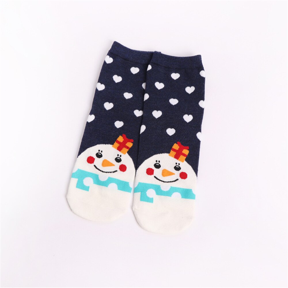 Kvinnor tecknade julstrumpor härlig tomte julgran snögubbe älgbjörn xmas strumpor: Marinblå snögubbe