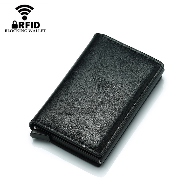 Mode Anti Rfid Blocking Mannen Creditcardhouder Lederen Kleine Portemonnee Id Bank Card Case Metalen Bescherming Portemonnee voor Vrouwen