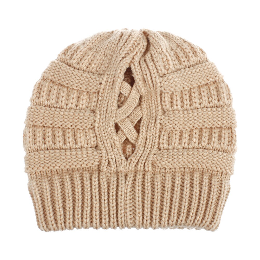 Bonnet queue de cheval pour femme, en coton, doux et extensible, en tricot tête de mort: Light Powder