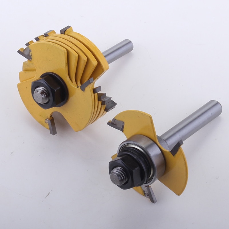 2PC 8mm&amp;1/4&quot; Shank 6 Piece Slot Cutter 3 Wing Router Bit Set Woodworking Chisel Cutter Tool Tenon Cutter for Woodworking Tool