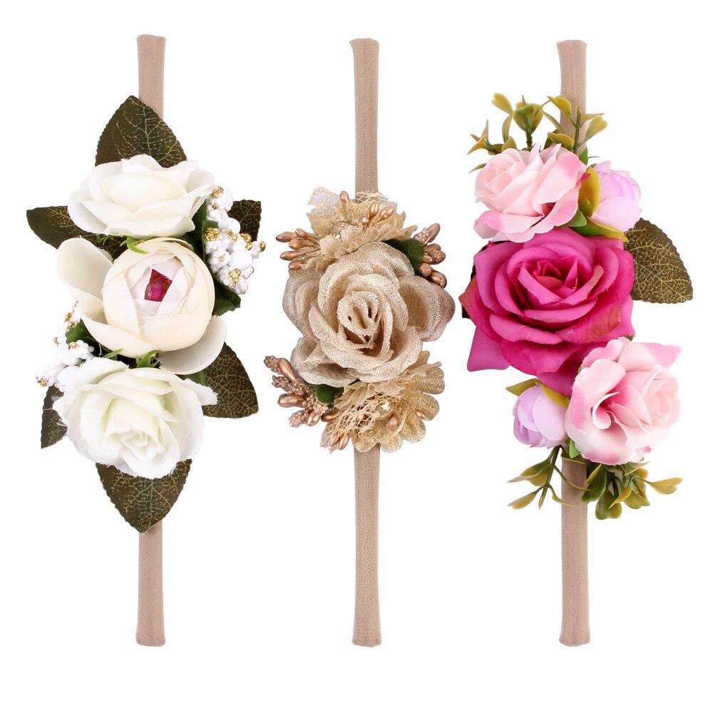 Brand 3Pcs/Packet Baby Girls Bowknot Head Bands Headband Hair Accessories Photo Props Imitation Flower Hairband: C