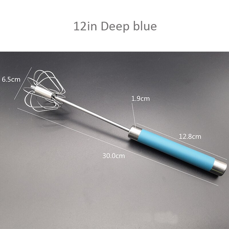 Semi-automatic Egg Beater 304 Stainless Steel Egg Whisk Manual Hand Mixer Self Turning Egg Stirrer Kitchen Accessories Egg Tools: 12 inches Deep Blue