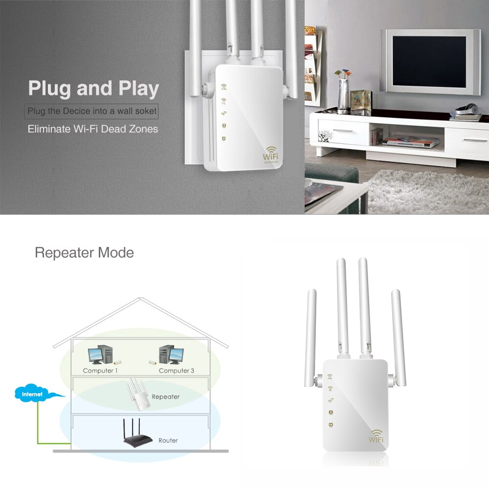 kebidumei Wireless Wifi Repeater/Router 1200mbps 2.4G 5G Dual Band Signal Amplifier Signal Booster Network Range RJ45 Extender