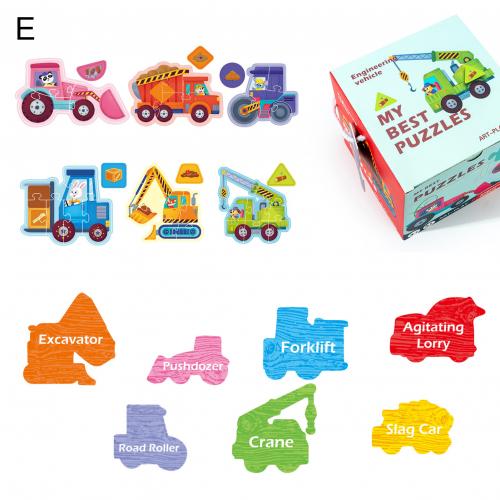 6Pcs Dieren Voertuig Houten Dubbelzijdig 3D Puzzels Intelligentie Kinderen Speelgoed Kids Educatief Speelgoed Voor Kinderen: E