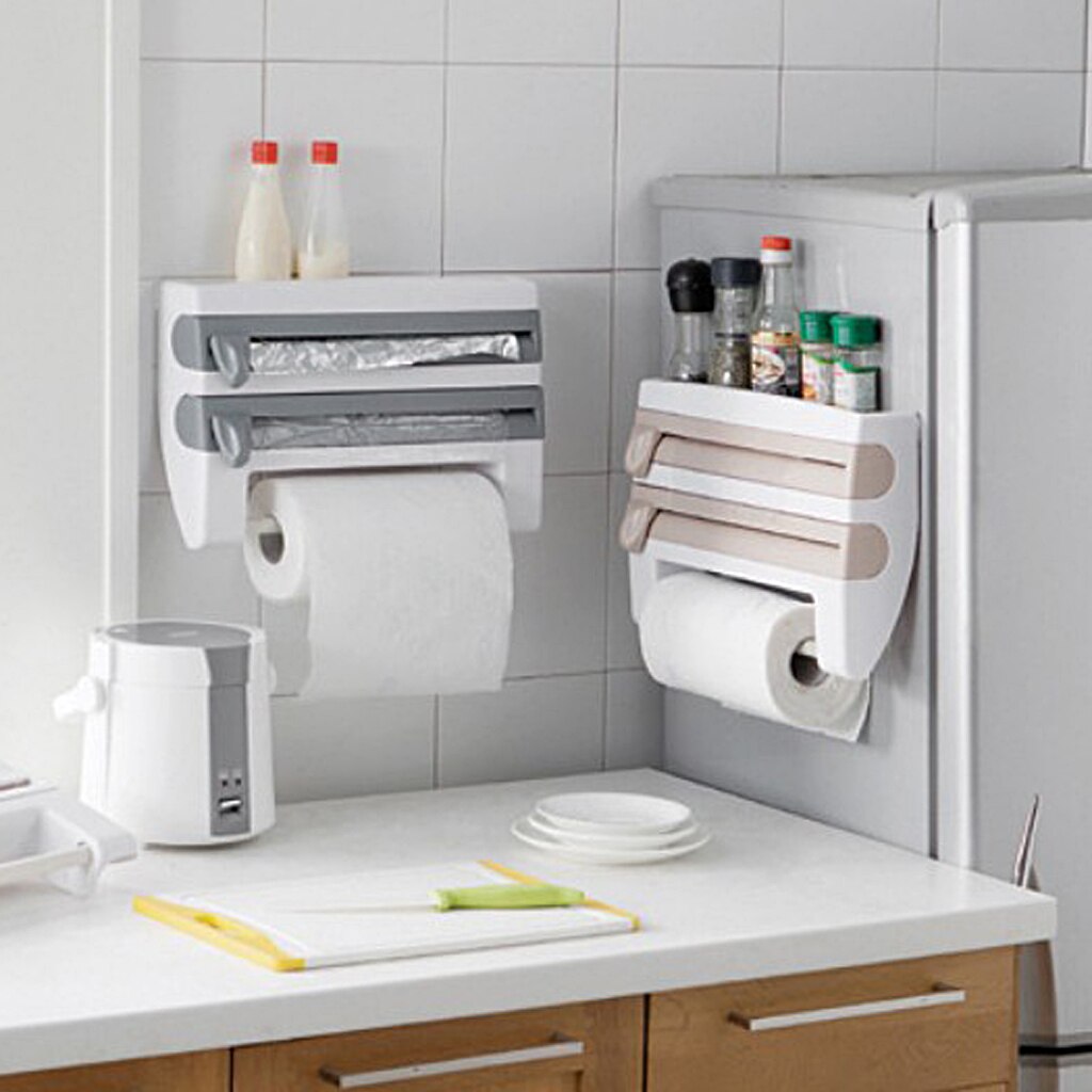 Wall Mounted Roll Holder Rack Kitchen Roll Holder Cling Film Storage Rack Paper Dispenser for Kitchen Home Hotel Office