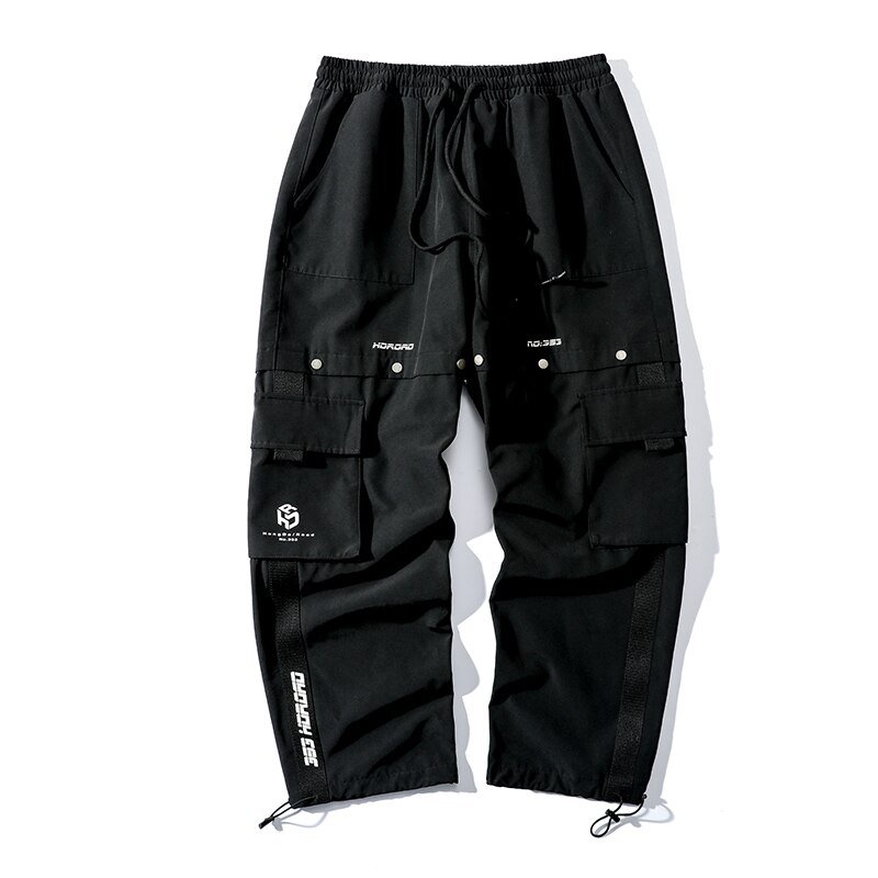 Techwear hip hop bukser med lige ben mænd tøj streetwear kpop tøj koreansk stil joggers harajuku cargo bukser: M / Sort