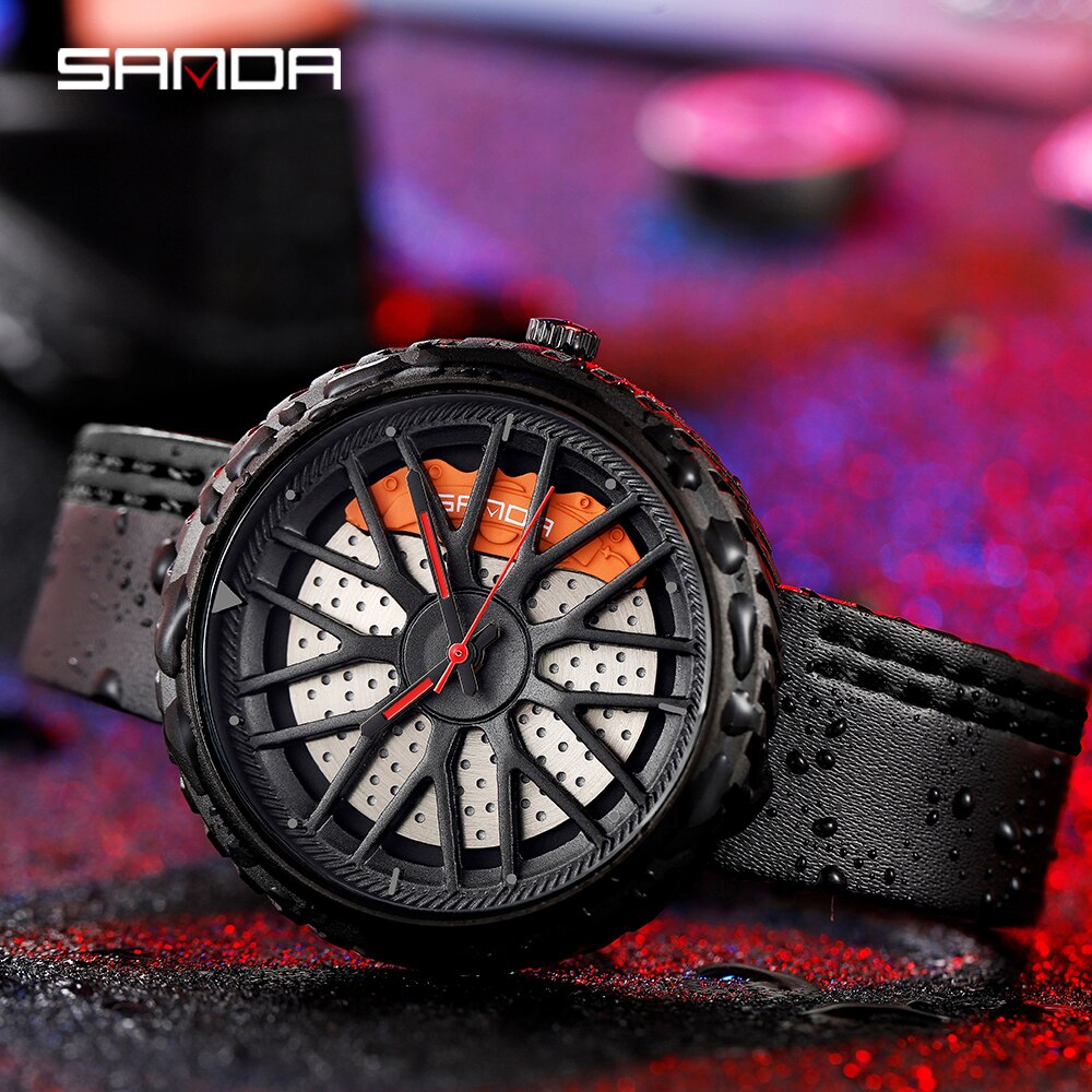 Relojes para hombre, Casual, estilo de rueda de coche, relojes de pulsera creativos para hombre, esfera de rueda de carreras 3D, reloj de cuarzo para hombre, reloj Masculino