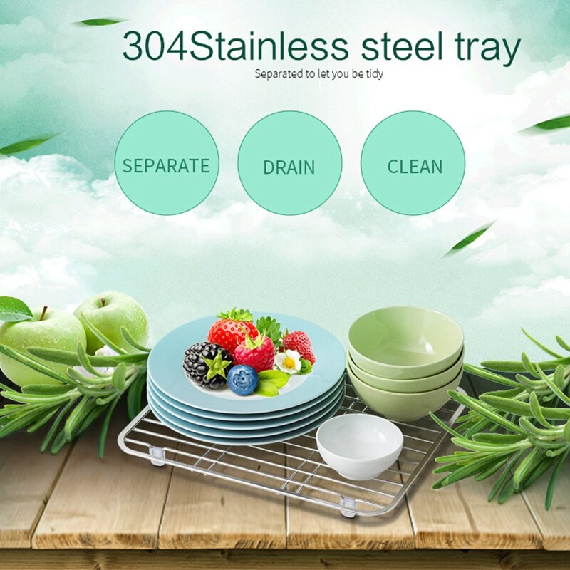 304 Stainless Steel Sink Drainer Rack Multifunctional Kitchen Fruit Vegetable Dish Drying Rack Kitchen Sink Protector Grid