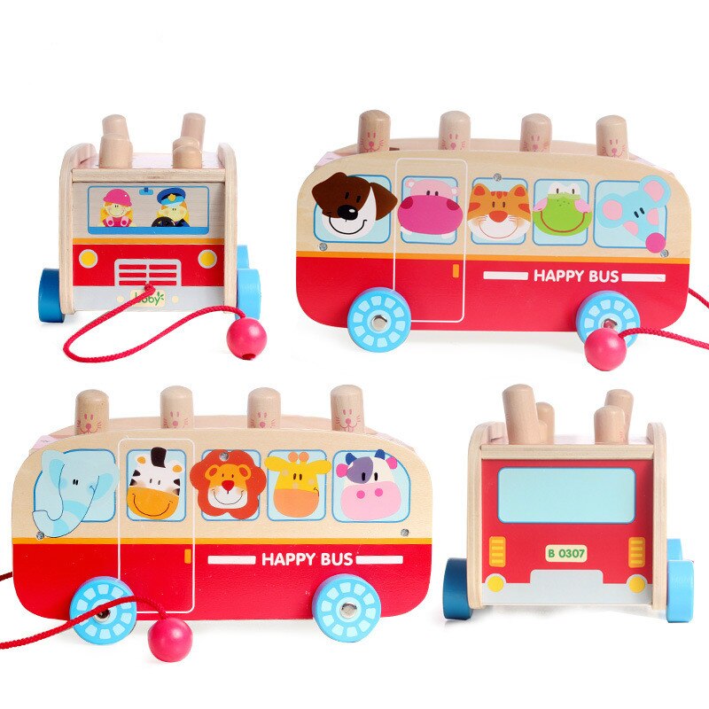 Wooden Baby Beat Toys With Hammer Early Learning Educational Toys Instrument Sound Maker Dragging Toy