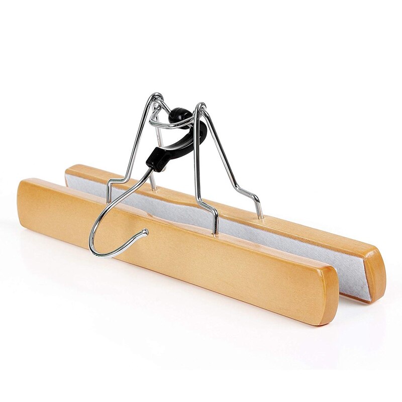 1 Set of 10 Trouser Clamp Hanger Solid Wood Anti-Slip Felt Hook Pant Skirt Hangers Natural