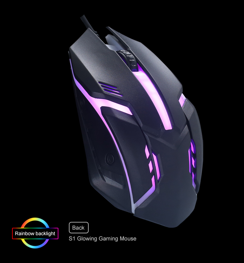 Gaming S1 Sport LED-lichtgevende bedrade muis met achtergrondverlichting USB-bedraad voor desktoplaptop Mute Office Computer Gaming Mouse