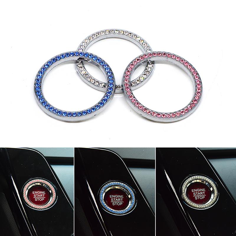 Interruptor de arranque de coche, accesorios, botón de arranque del motor, botón, adorno de anillo decorativo de cristales brillantes