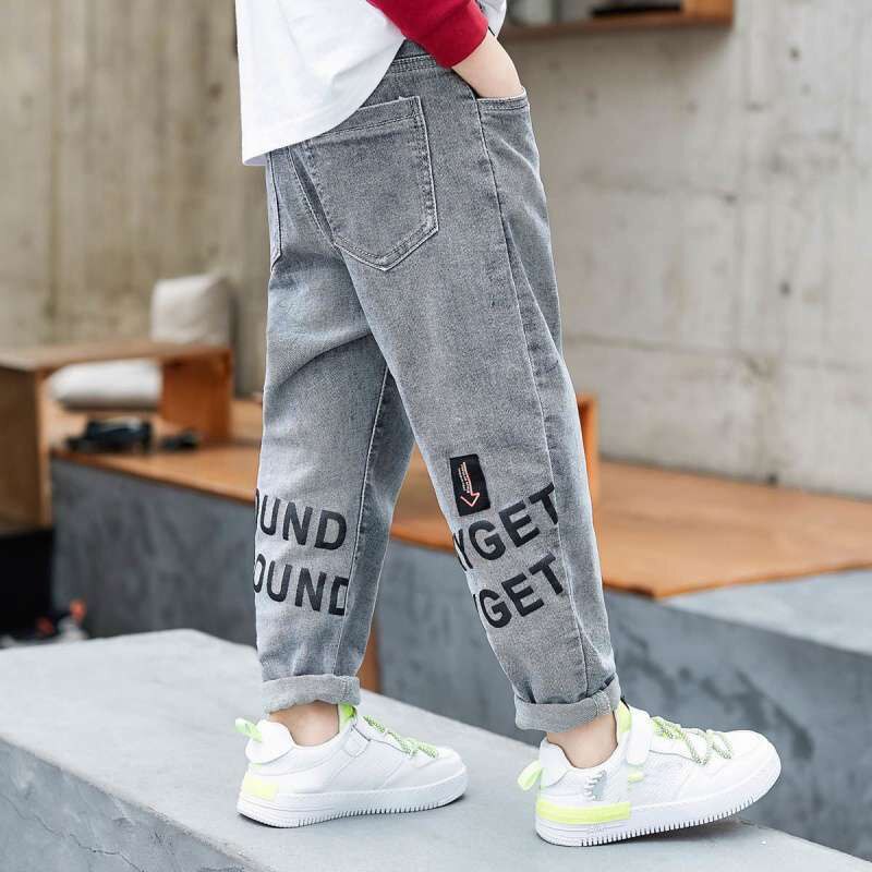 IENENS Boy's Letter Jeans Child Cowboy Trousers Spring Autumn Slim Denim Pants Kids Stretch Jeans 4-11 Years Bottoms Clothes