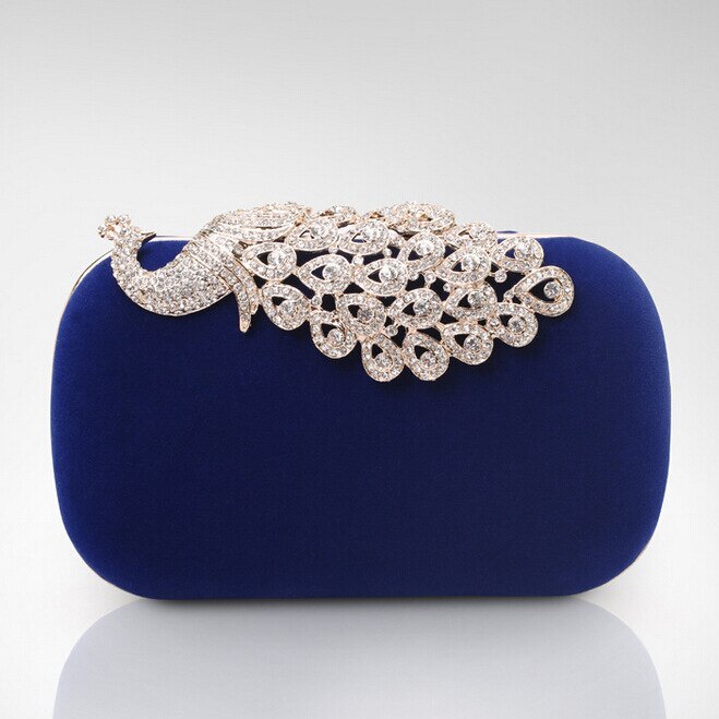 Bryllupsaften taske påfugl tegnebog tasker kvinders krystal rhinestone aften taske håndtaske zb -3: Dyb blå
