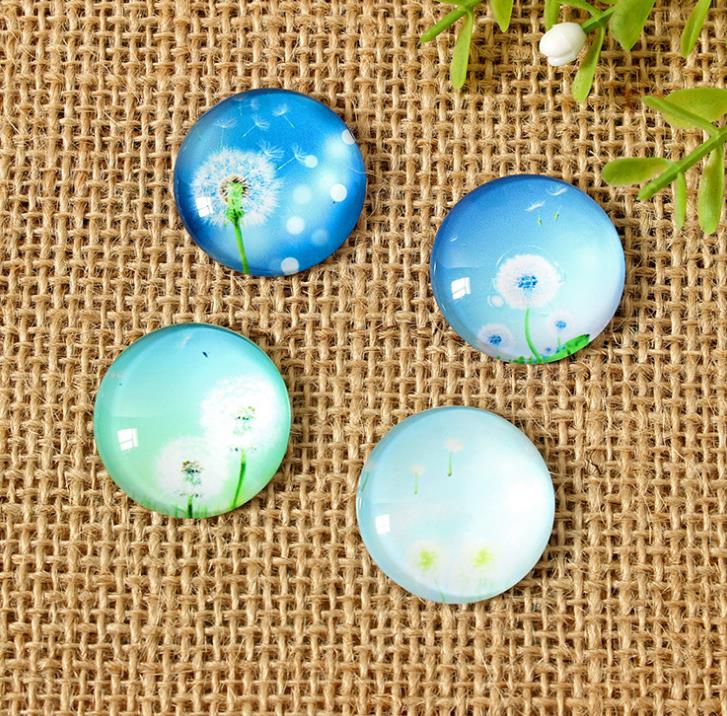 50 stuks/partij prachtige paardenbloem glas cabochons mozaïek bedrukte glazen koepel cabochons mozaïektegels voor knutselwerkjes