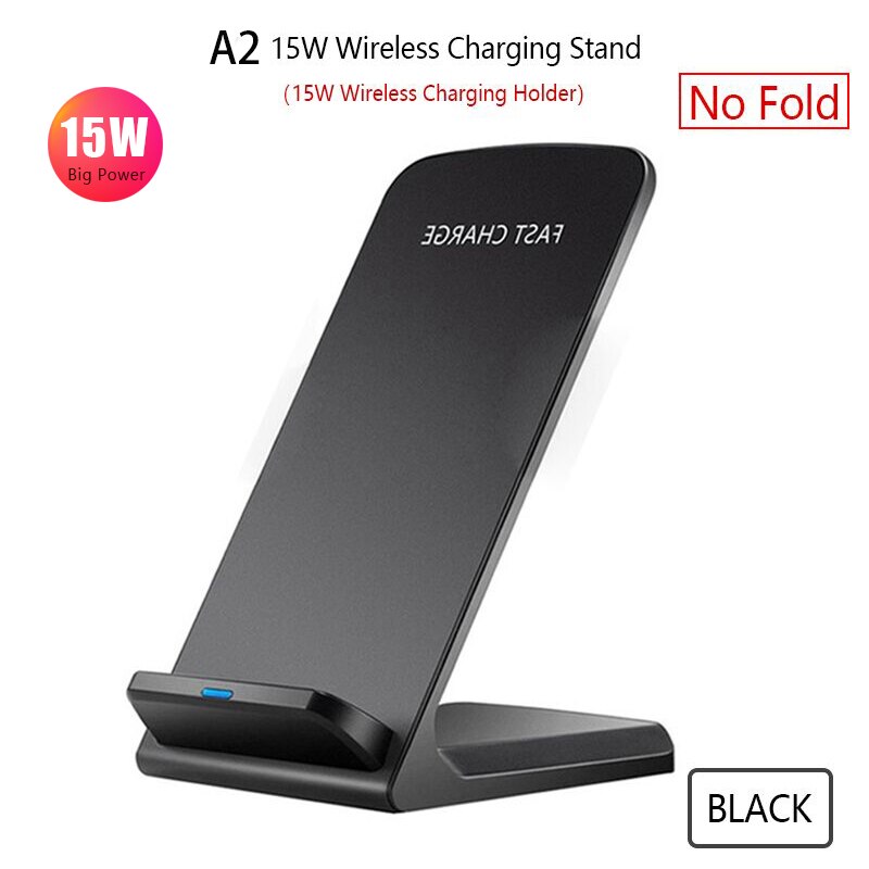 Caricabatterie rapido Wireless 15W supporto pieghevole per iPhone 11 Pro Xs Max XR 8 caricabatterie rapido Samsung S20 S10 Base per ricarica cellulare: Stand Holder Black