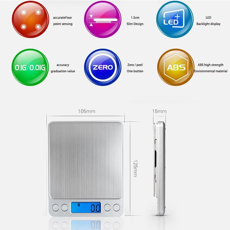 Portable LCD Electronic Kitchen Scales balance Cooking Measure Tools Digital Stainless Steel digital Weighing Food scale 0.01g