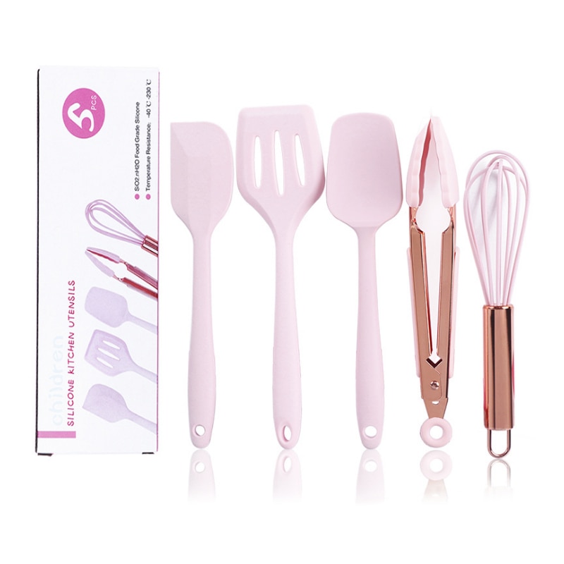 5pcs/set Food Grade Mini Kids Silicone Bakeware Set Rose Gold Kitchen Baking Tools: Default Title