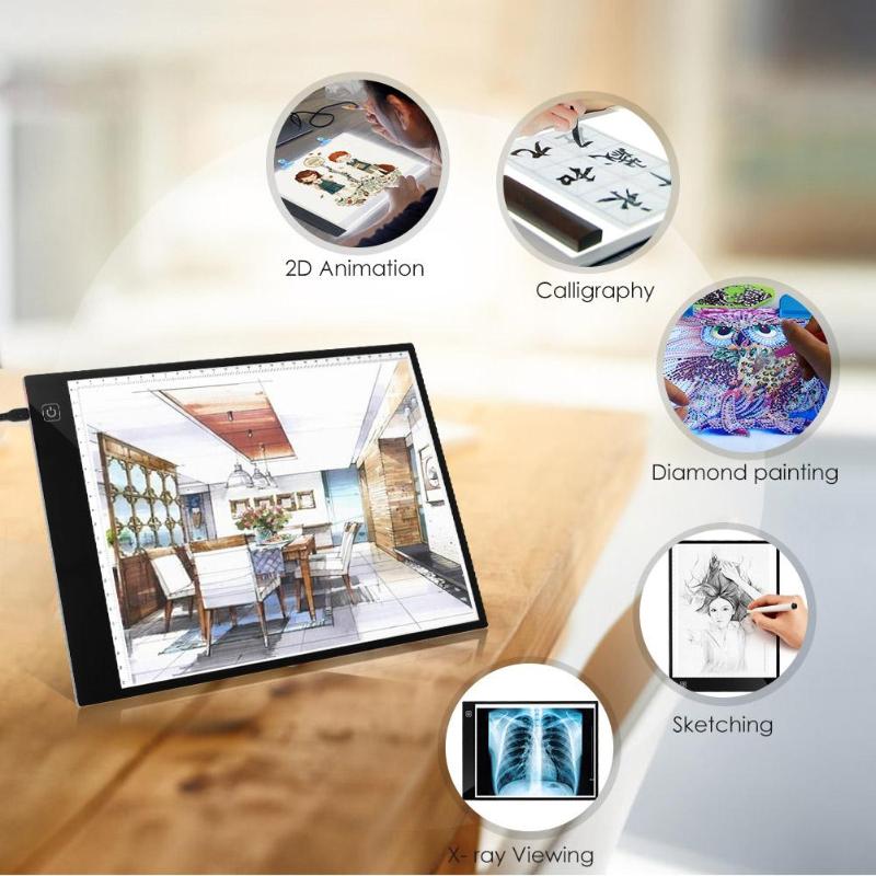 VKTECH Digital Graphic Tablet A4 with calibration LED Artist Thin Art Stencil Drawing Board Light Box Tracing Writing Tablet Pad