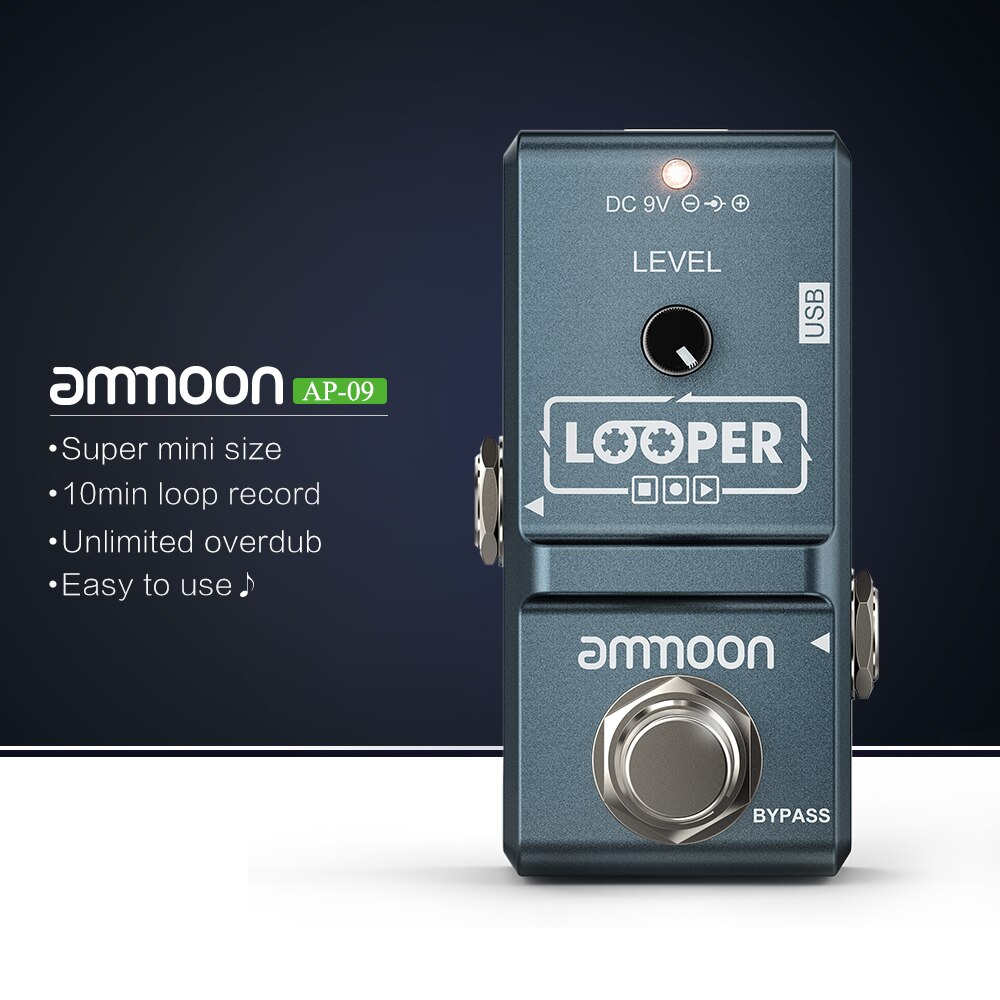 ammoon AP-09 Loop Guitar Pedal Looper Electric Guitar Effect Pedal True Bypass Unlimited Overdubs 10 Minutes Recording