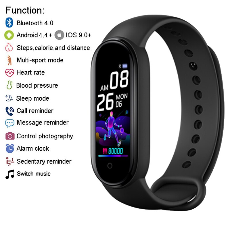 M5 Smart Band Mannen Vrouwen M5 Smart Horloge Hartslag Bloeddruk Sleep Monitor Stappenteller Bluetooth Verbinding Voor Ios Android
