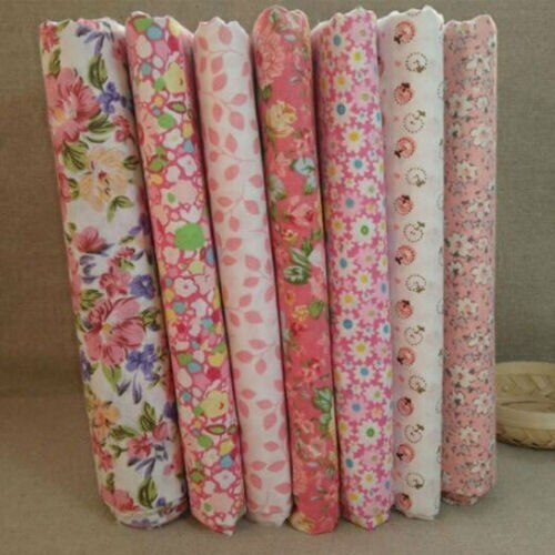 Series 7 pieces Assorted Pre-Cut Bundle Charm Cotton Quilt Fabric 25cm x 25cm for DIY Sewing Craft Flower Fabric: PinkFlower Series