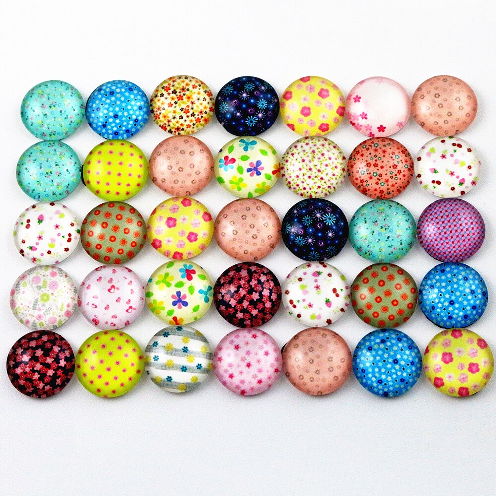 50pcs 12mm 14 style Mixed Flower Handmade Photo Glass Cabochons Pattern Domed Jewelry Accessories Supplies: G2-15