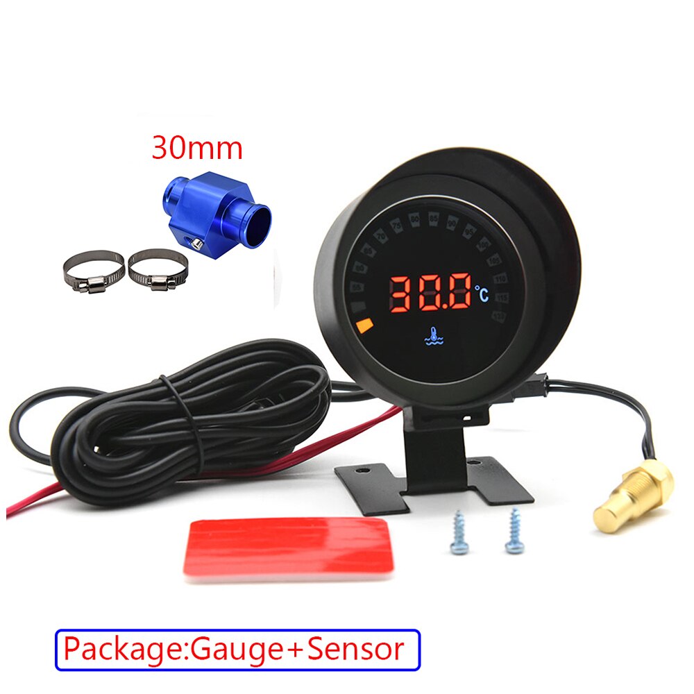 Medidor de temperatura de agua LCD redondo con Sensor de temperatura del agua, pantalla Digital M10, lente de humo, medidor automático para coche y camión, 12V y 24V: 30mm blue