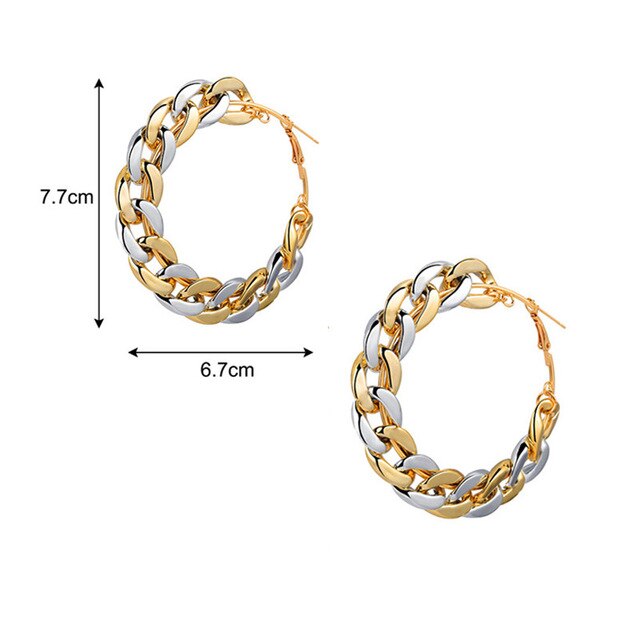 Bohemian Oversize Chain Hoop Earrings For Women Double Gold Silver Color Circle Earrings Luxury Statements: 7.7x8.7cm