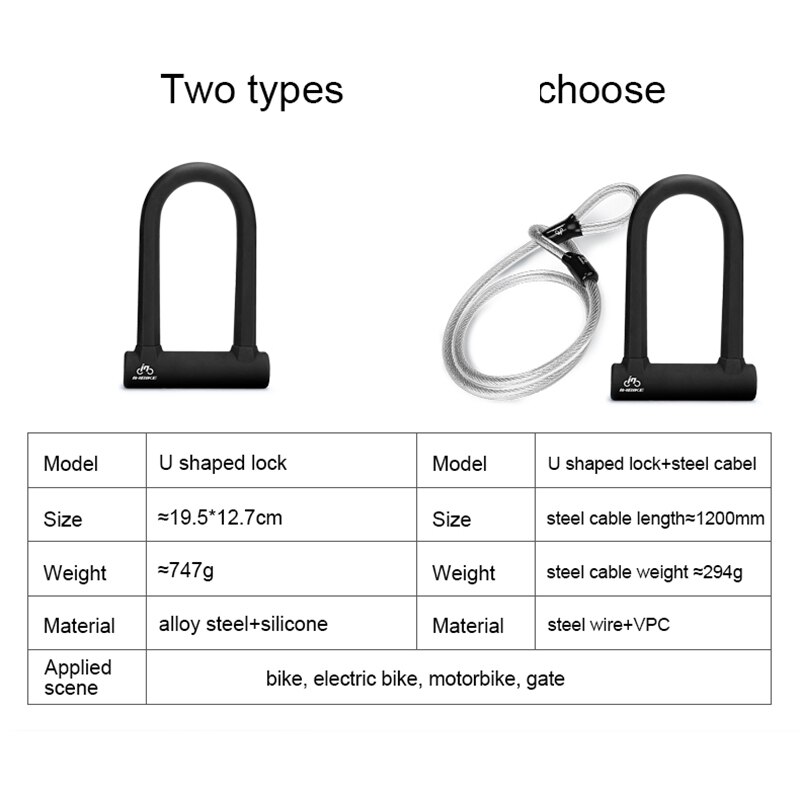 INBIKE-candado en U antirrobo para bicicleta de montaña y carretera, accesorios de ciclismo, Cable de seguridad de acero resistente, juego de cerraduras en U