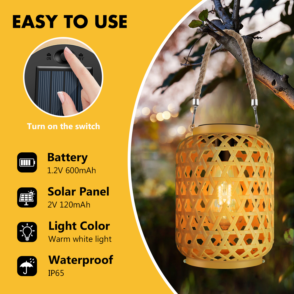 Decoratieverlichting Outdoor Rotan Solar Lantern met handvat Solar Gloeilamp LED Hangende Lantaarnverlichting Tuinlandschapslamp