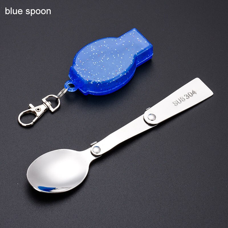 Haushalt küche tragbare löffel und gabel integrierte Dual-zweck klapp gabel löffel edelstahl küche zubehör: Blau Löffel