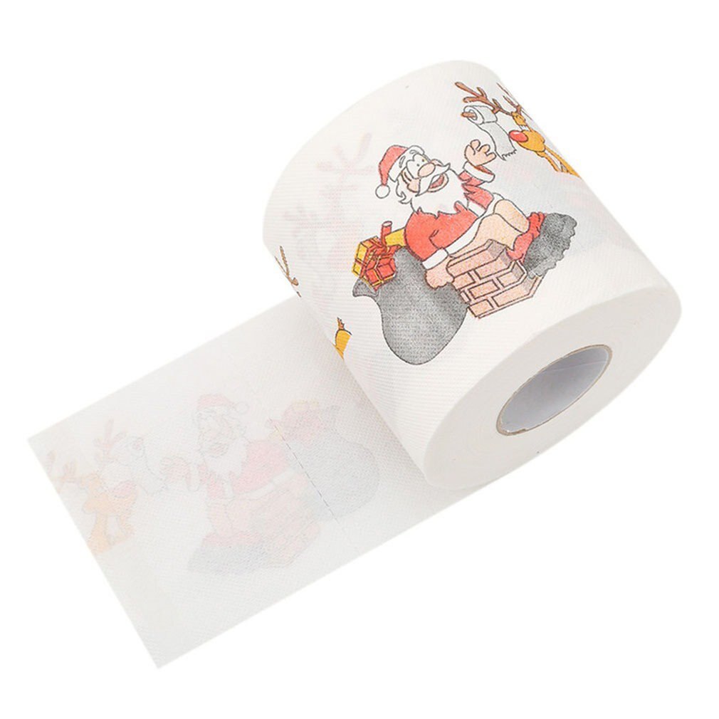 Christmas Toilet Paper Festival Theme Printed Wood Pulp Toilet Paper Festive Roll Santa Claus Reindeer Decor Supplies 2022