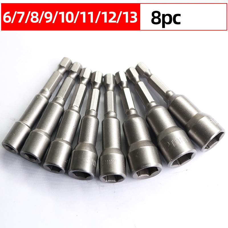 6mm-19mm støtskrutrekker magnetisk mutter skrutrekker 1/4 sekskantnøkler sett borebitsadapter for kraftbor slagdrivere socketsett: 6-13mm(8 stk)