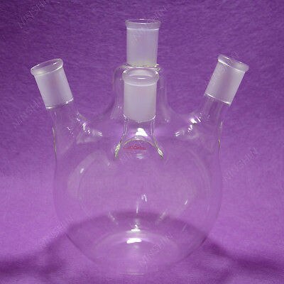 2000 ML, 4 Hals, 24/40, Platte Bodem Kolf, Vier Hals, 2L, lab Glaswerk 24/40